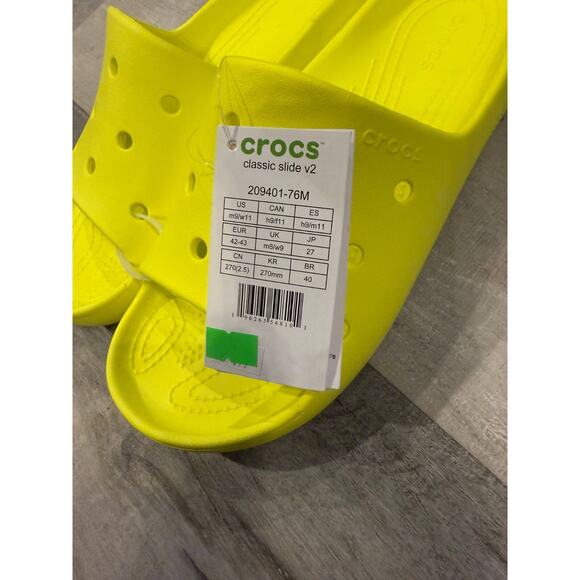 Crocs Classic Slide Sandals Size M9/W11 Yellow Rubber Open Toe Casual Slip On - Picture 6 of 7